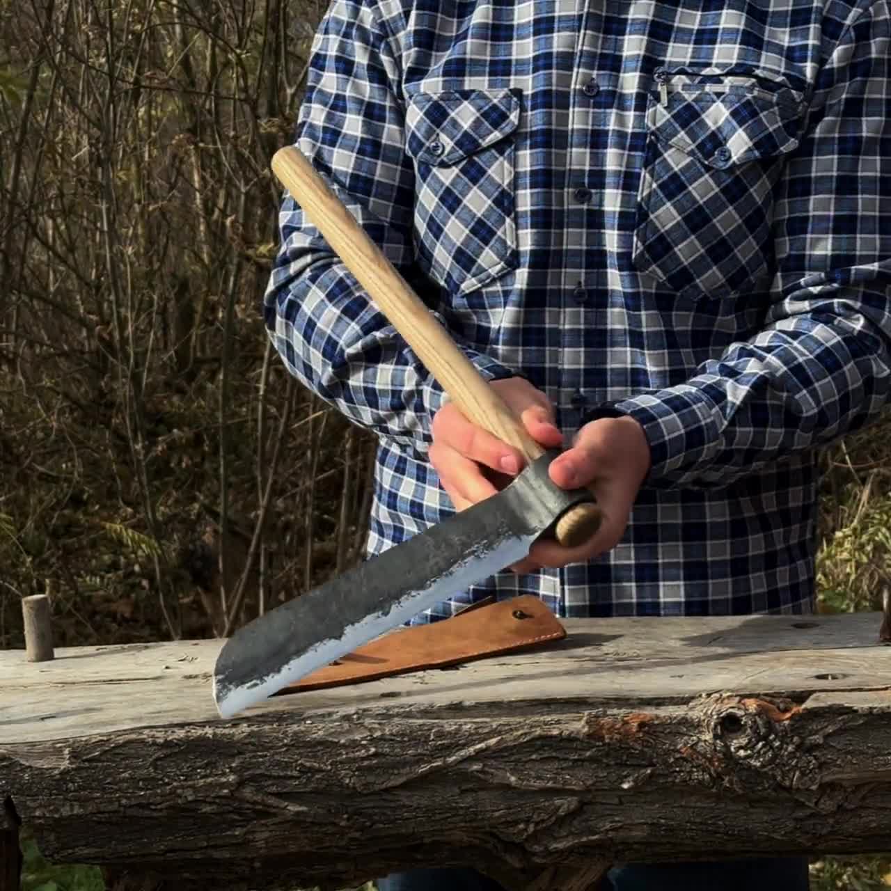 Large Splitting Froe – 52100 Carbon Steel Blade, Ash Handle – Wood