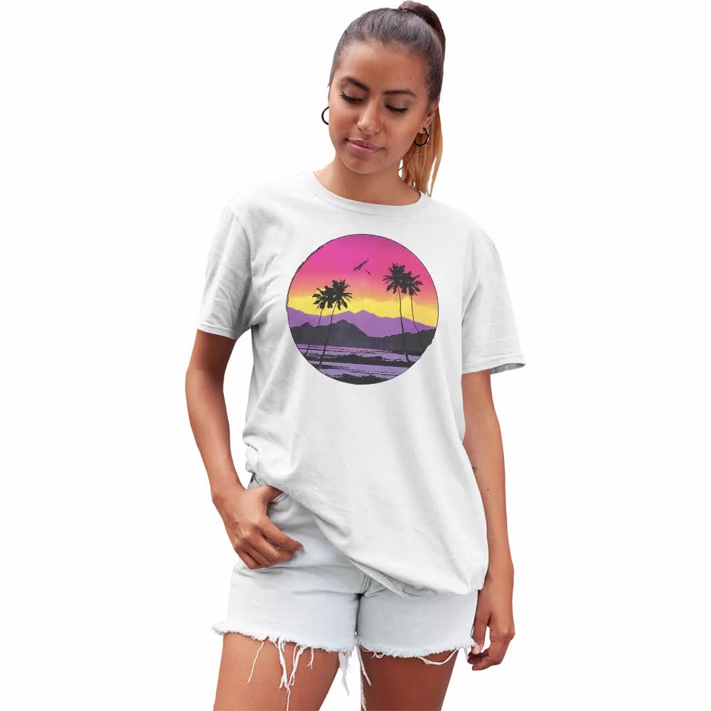 Sunlight Activated T shirt Sunset Paradise Circle Color Changing Tee Color Appears In The Sun UV Light Shirt SolarTees