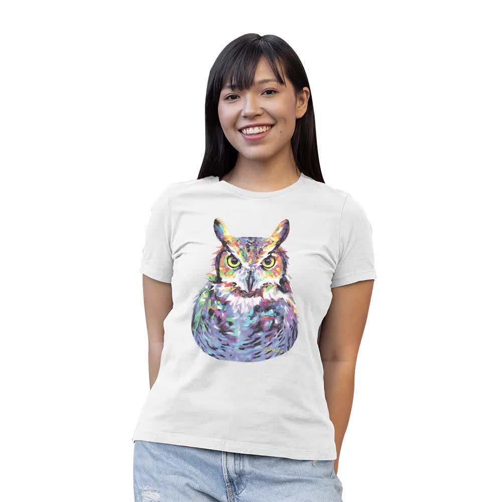 UV Light T-shirt, Fun Sun Activated Tee, Great Horned Owl Color