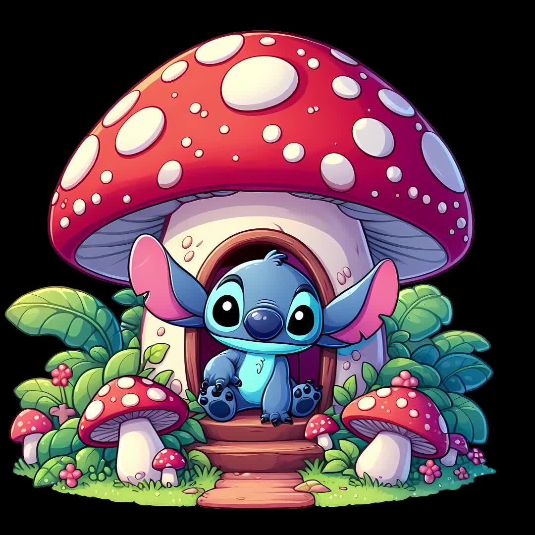 5 PNG Stitch Mushroom House Design Stitch Png High Resolution 4096px Designs printing or Sublimation for Tshirt Sticker Mug video poster