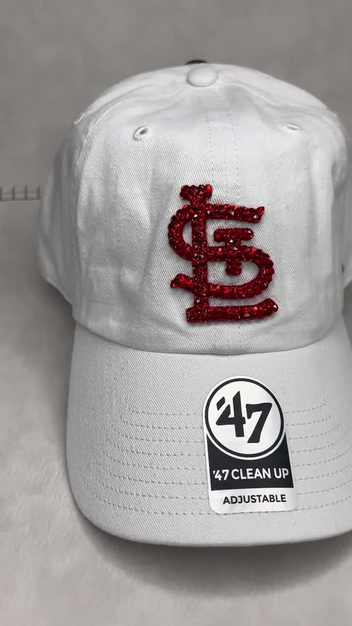 White & Red STL Cardinals Bling Hat Swarovski Crystals 