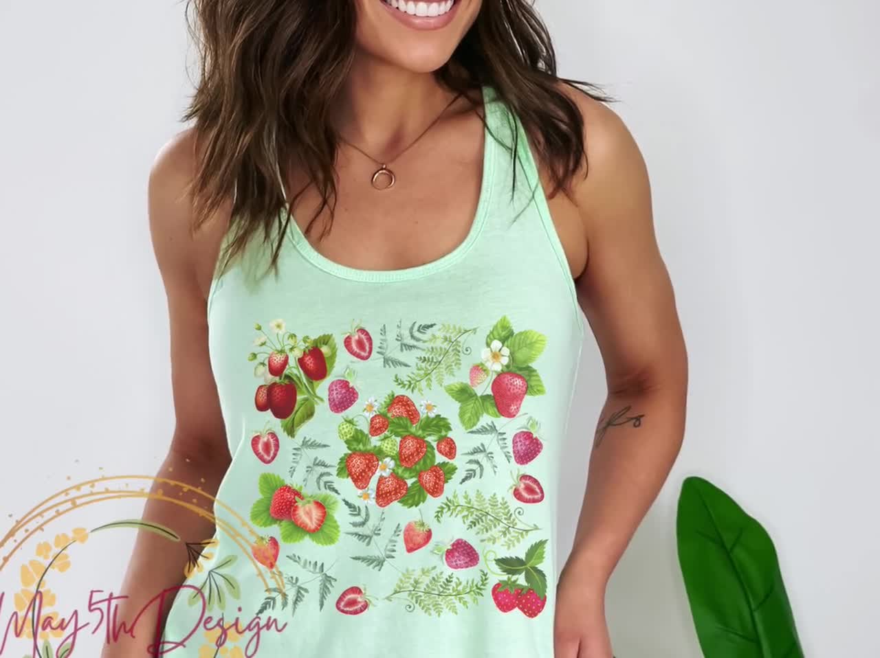 Strawberry and Fern Ladies Racer Back Tank Top Mothers Day Best