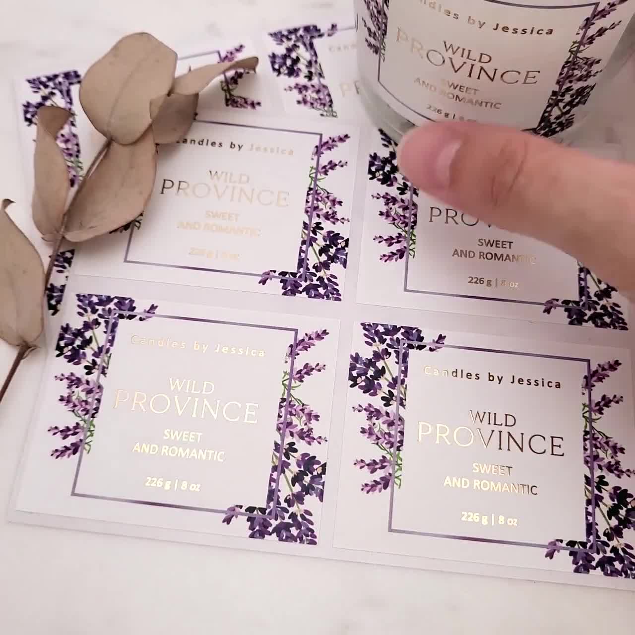 Custom Lavender Candle Label Stickers, Gold Foiled Covered Stickers,  Packaging Labels, Personalized Stickers With Flowers and Gold Foiling 