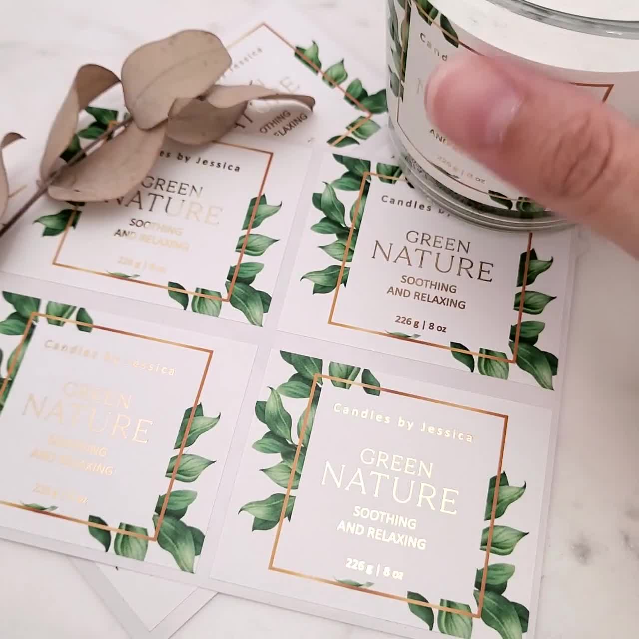Greenery Gold Foiled Labels, Candle stickers