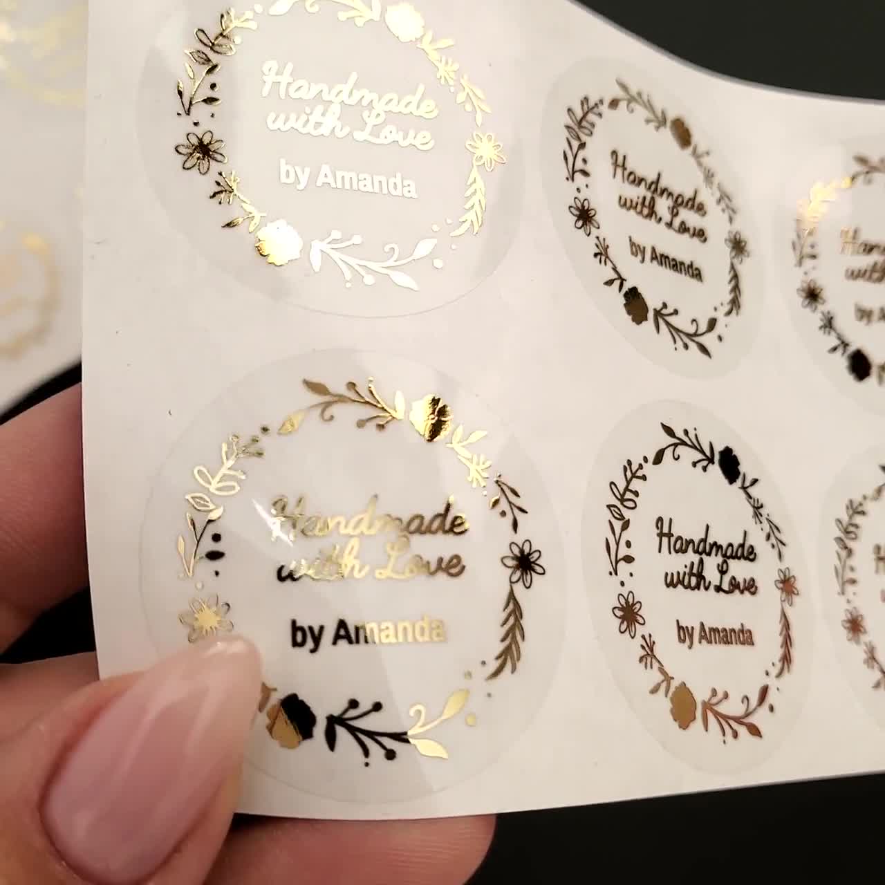 Handmade Rose Gold Foil Stickers Handmade With Love Foil Transparent Labels  Small Business Stickers Craft Labels, 100 Pcs/Lot