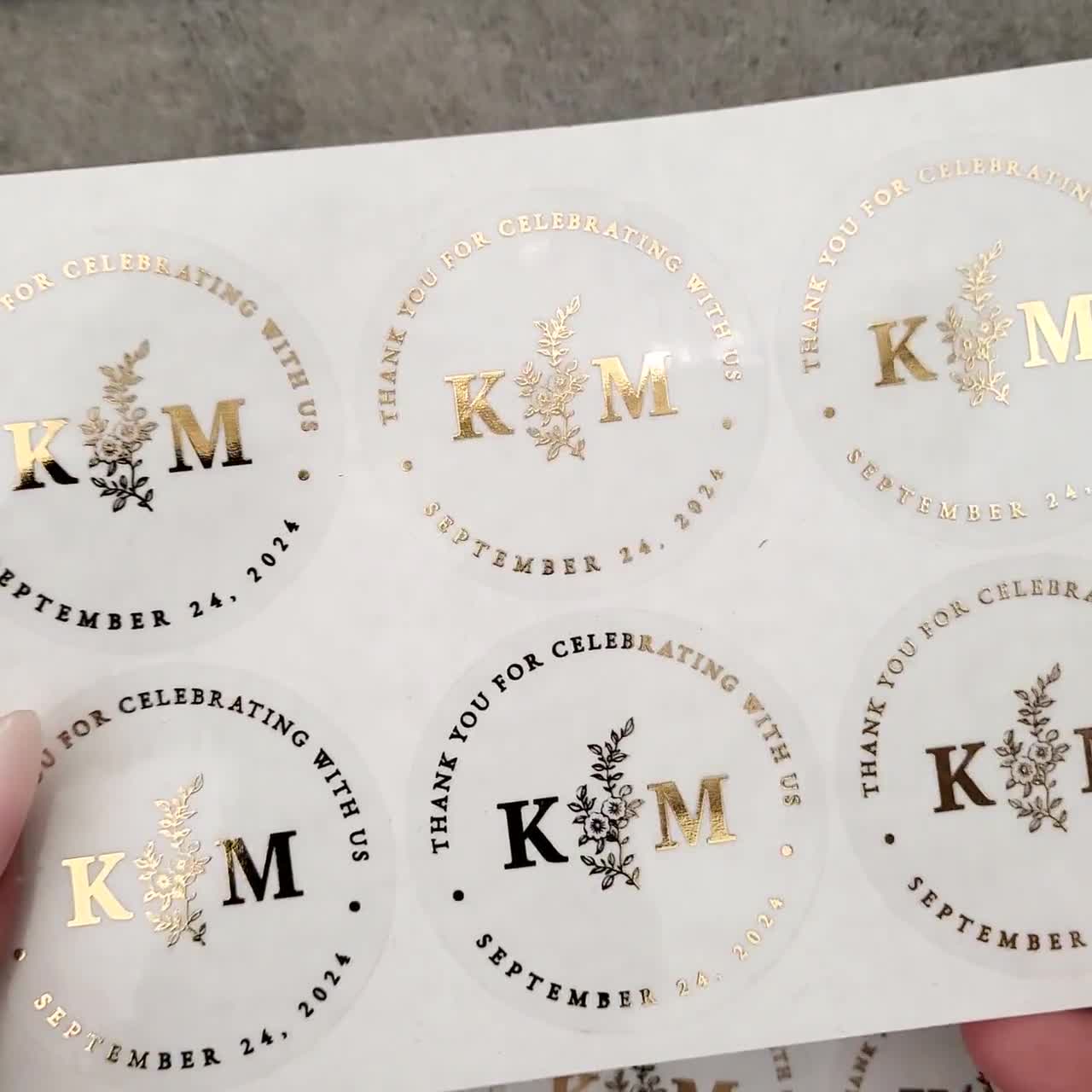 Wedding Favor Stickers Gold Foil Favors Monogram Custom Stickers