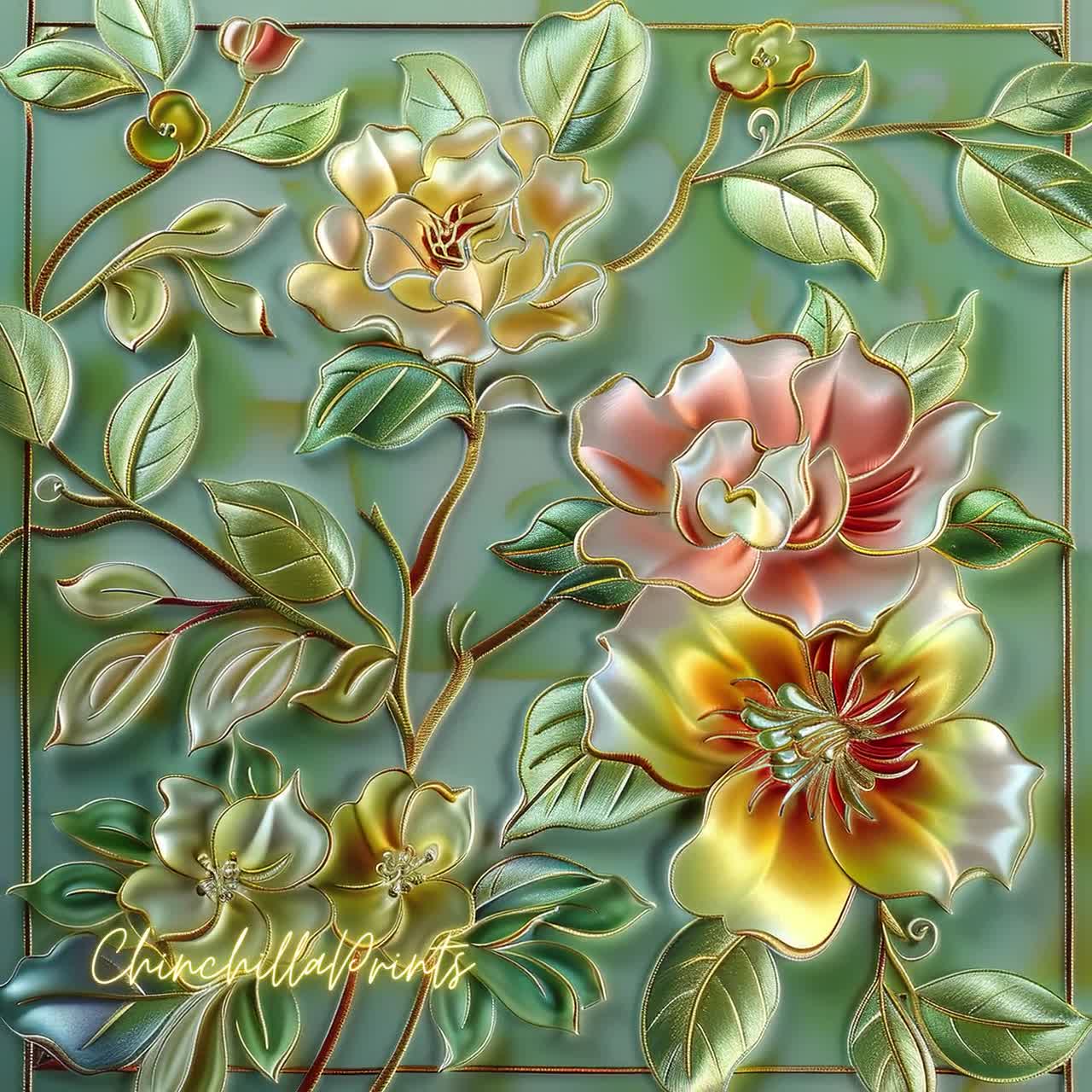 ビクトリア朝の花柄デザイン5点セット（商業利用可） - Etsy 日本