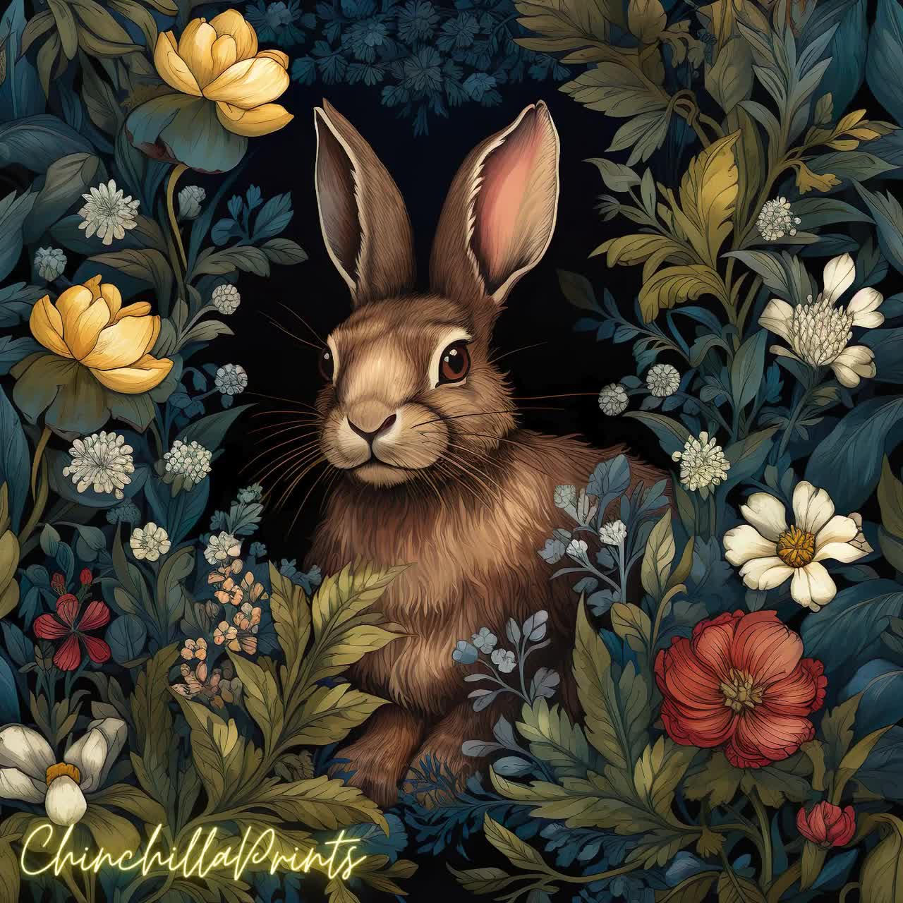 Bunny Set of 5, Rabbit in Art Nouveau Style by William