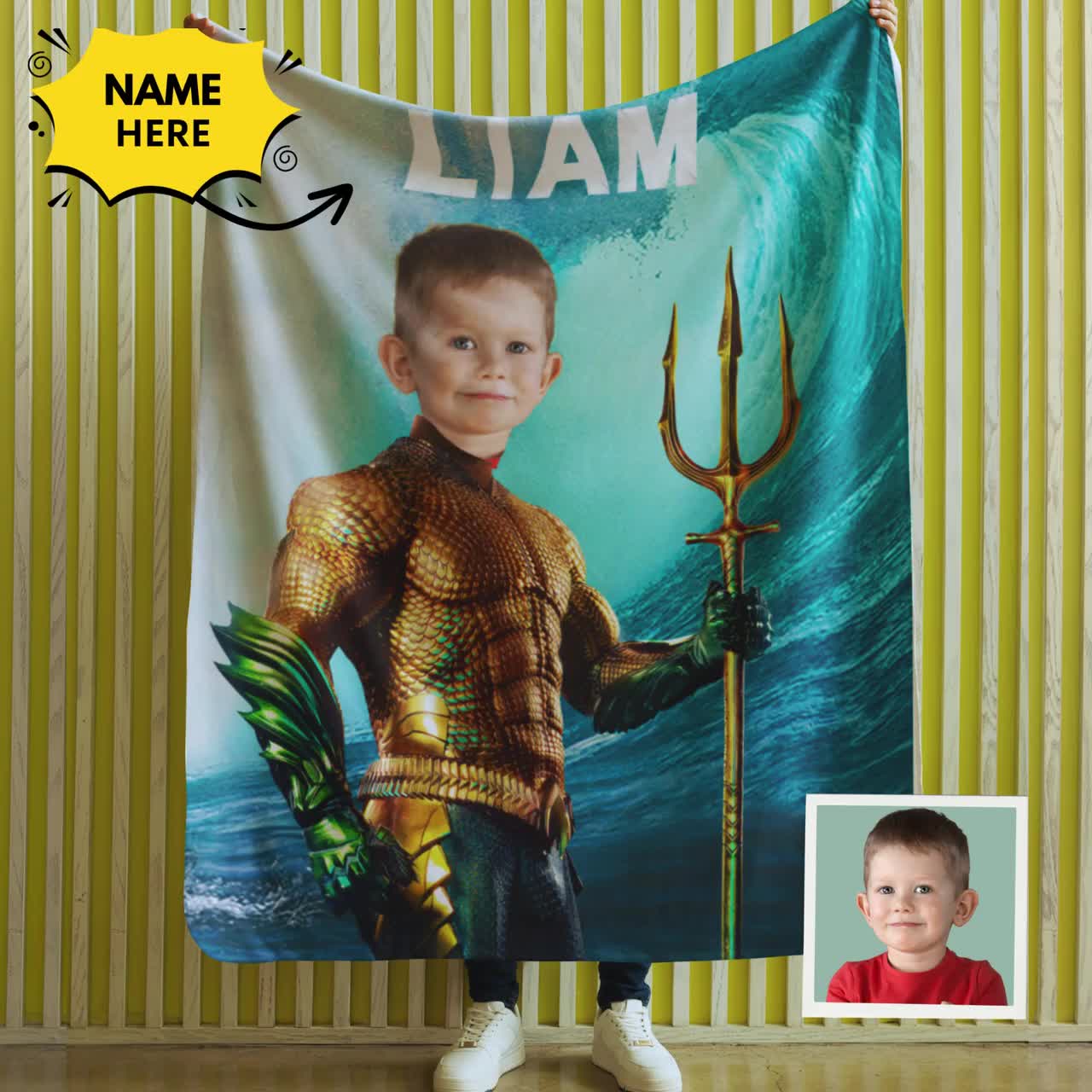 Manta personalizada para niños de superhéroes / foto y nombre personalizados / tiro de vellón acogedor, regalo único para niños, decoración de la habitación de superhéroes, manta de Spiderman video poster