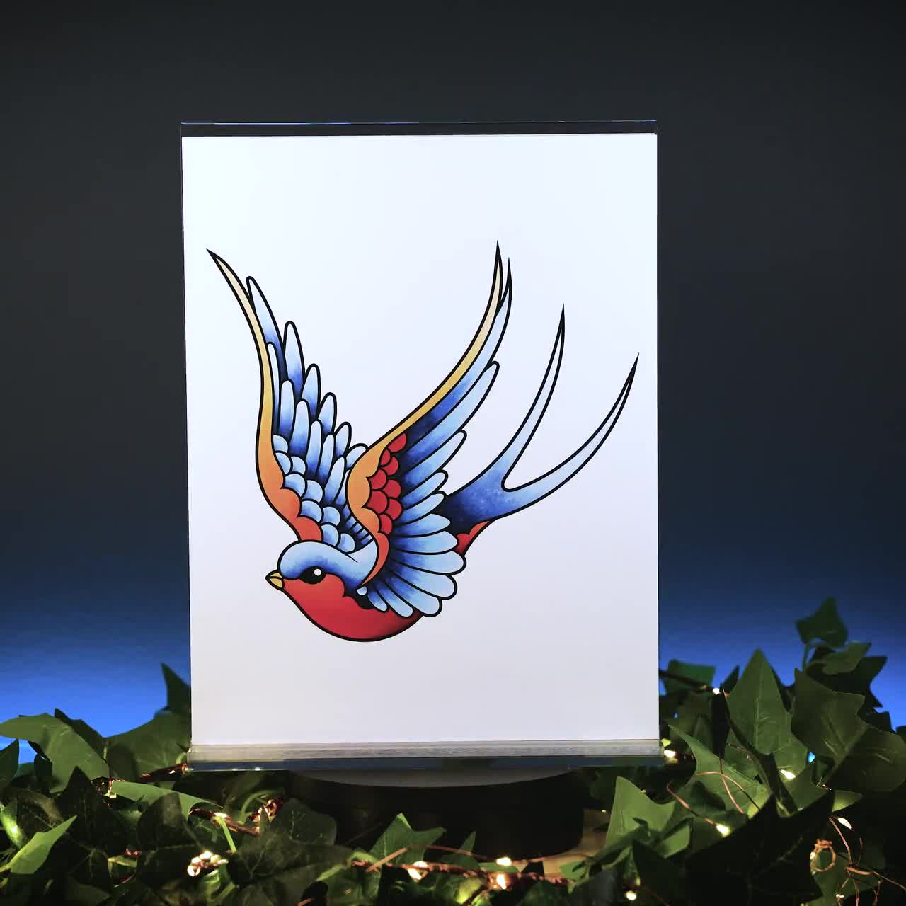 Neo Traditional Sailor Jerry Style Swallow Tattoo Flash Left
