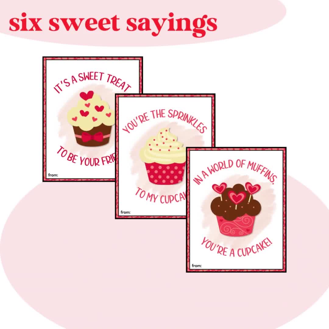 Cupcake Valentines for Kids With Sweet Sayings, Fun Party Printables,  Instant Download, Perfect for Elementary and Middle School Students - Etsy