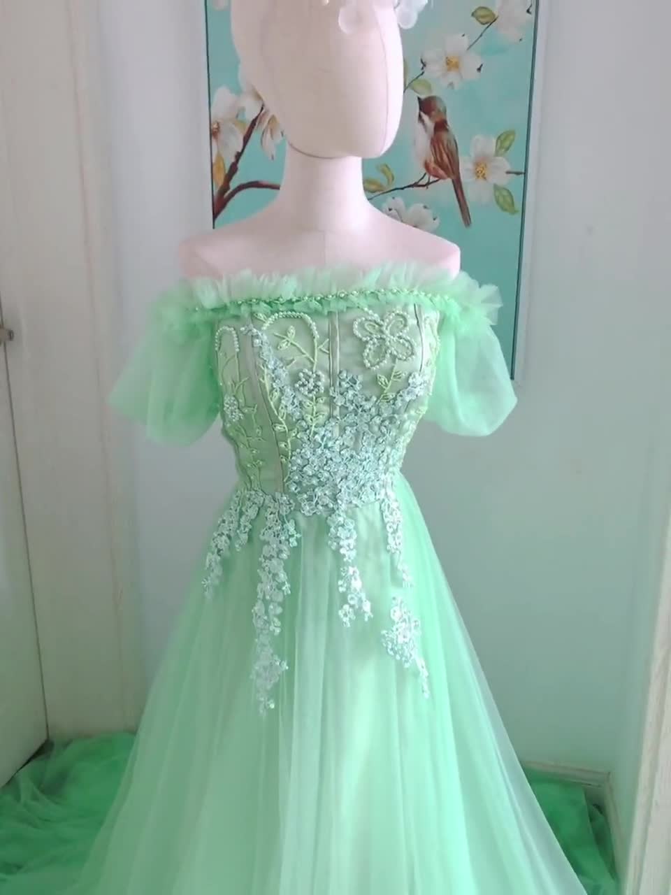 Mint green off 2024 the shoulder dress