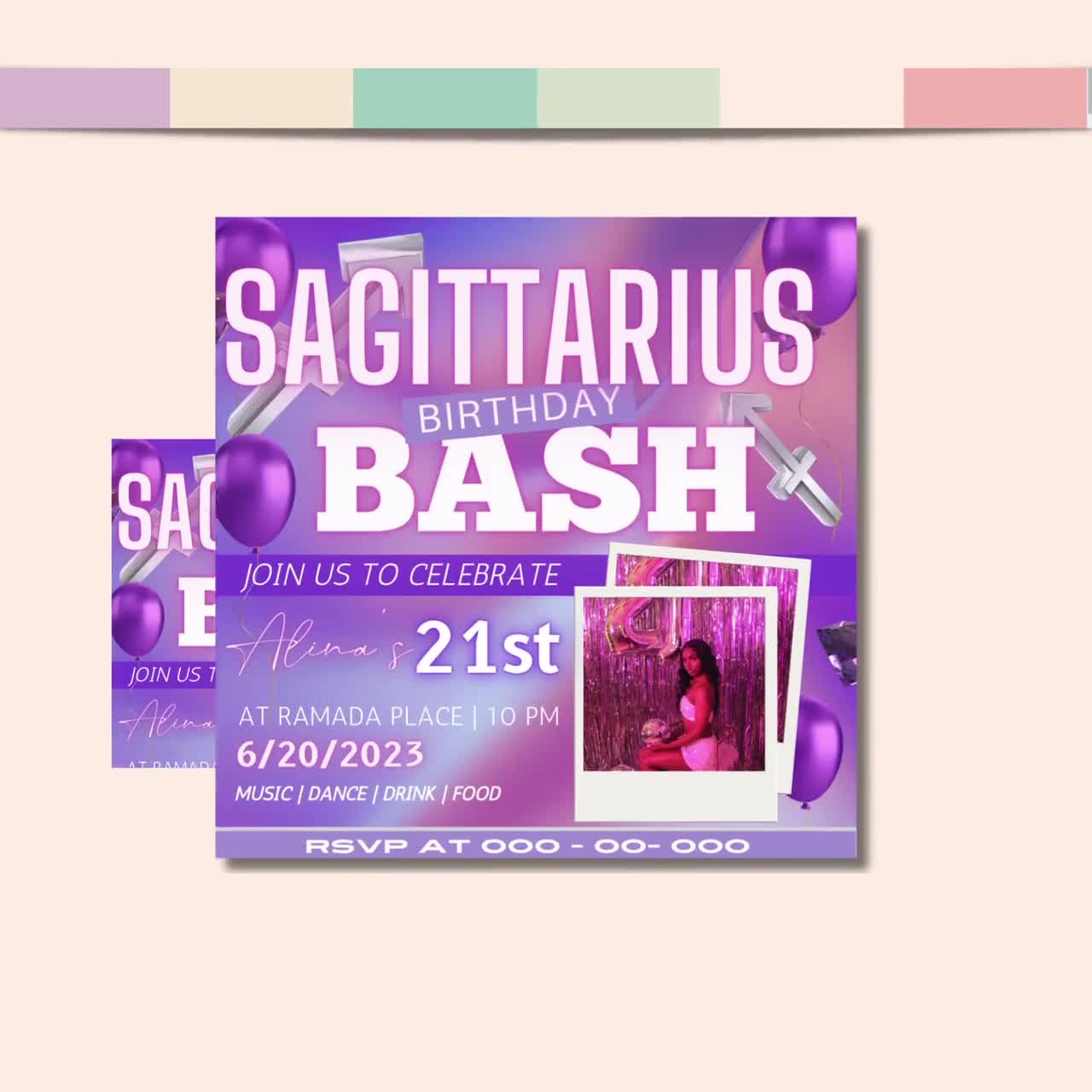 Sagittarius Birthday Flyer Birthday Template Birthday Girl Party Flyer Celebration Flyer Birthday Event Birthday Invite Sagittarius