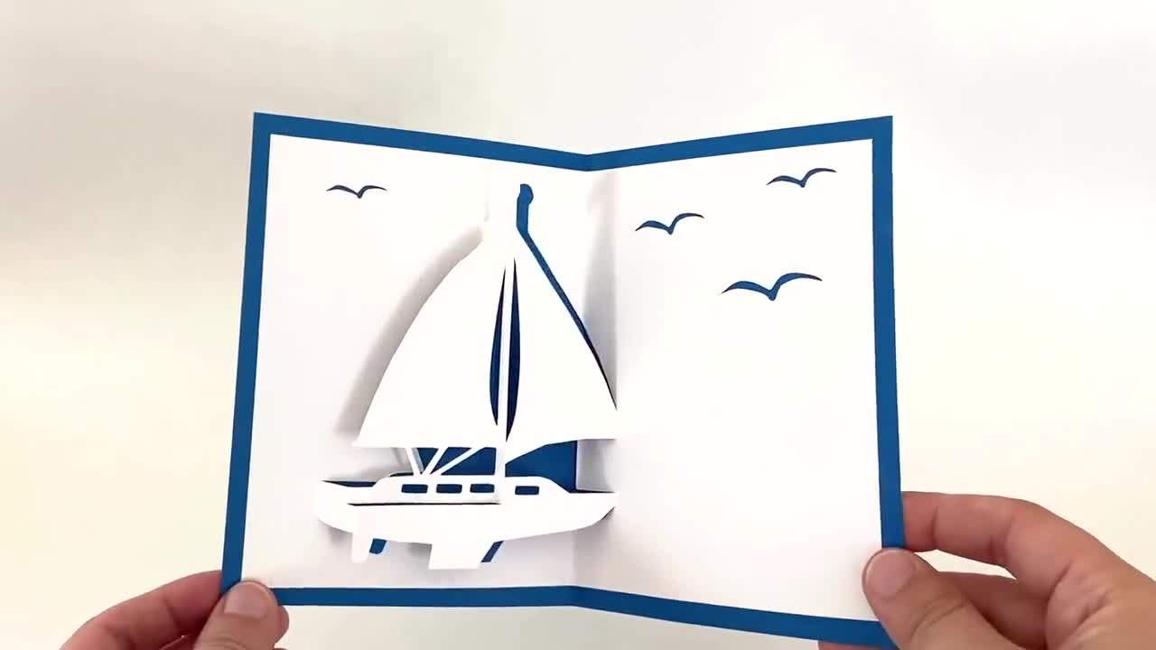 Carte Pop Up 3D Bateau Voile Pour Papa Marin Père Ami Homme