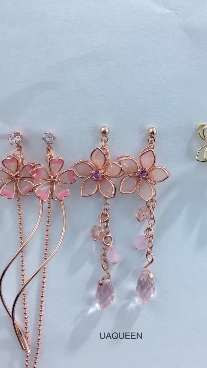Contemporary copper drop earrings Blossom flower design — Palenque Jewellery