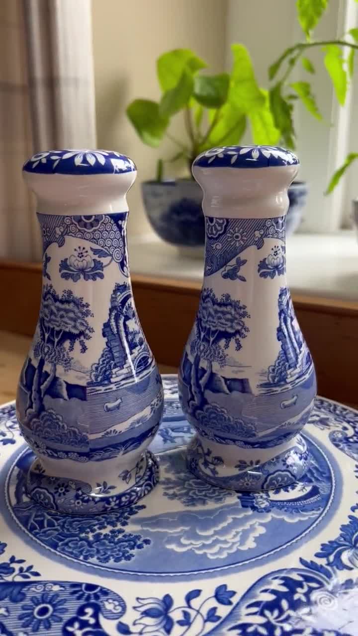 状態良好◇SPODE CAMPANULA◇ソルト＆ペッパー　イギリス陶器 Vintage Spode Blue Italian Pair Tall Salt and Pepper Shakers H16cm