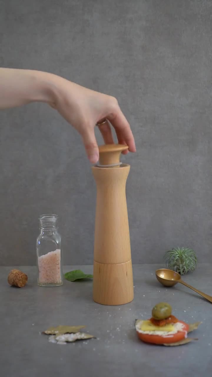 Household Kitchen Wooden Salt Spice Pepper Mill Grinder Shaker Wood Color 8 inch - Silver Tone,Wood Color