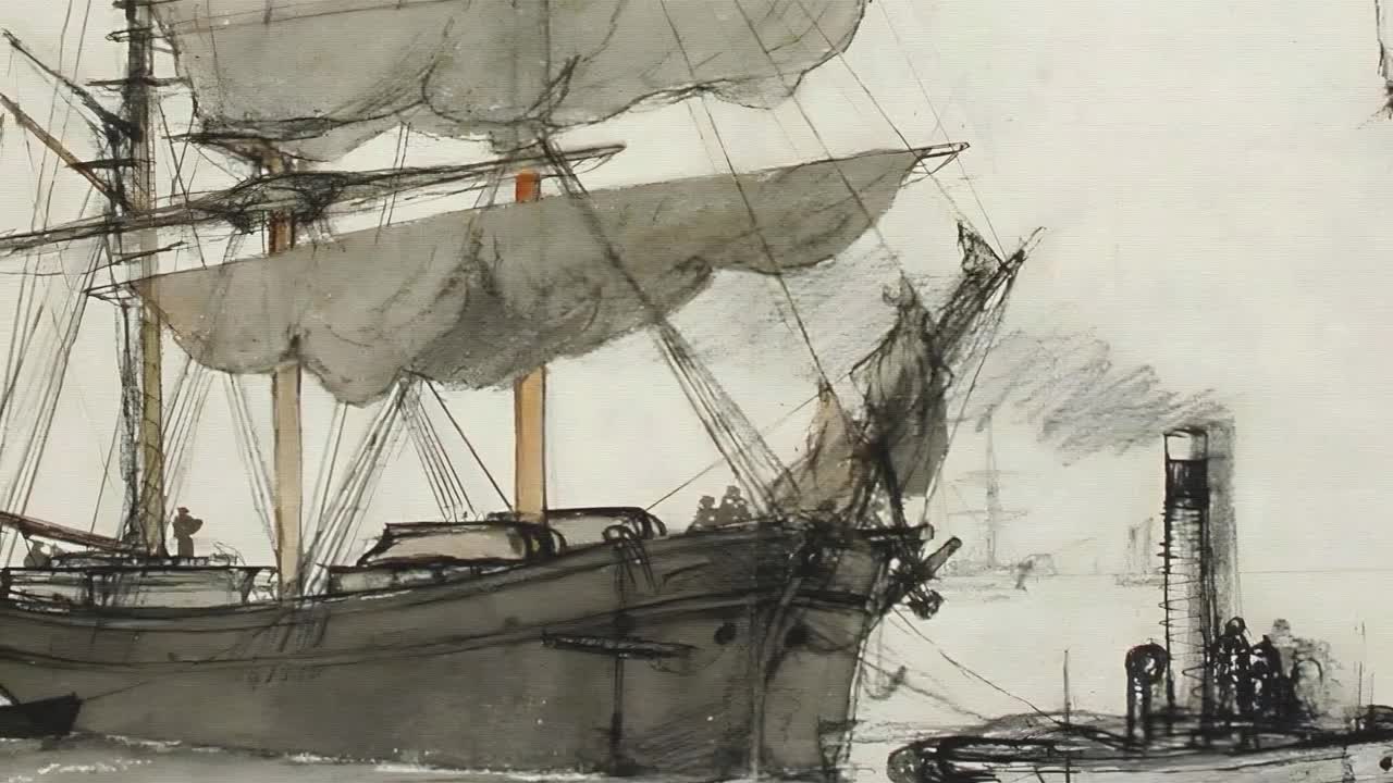 アンティーク航海スケッチアート | ヴィンテージボートの絵