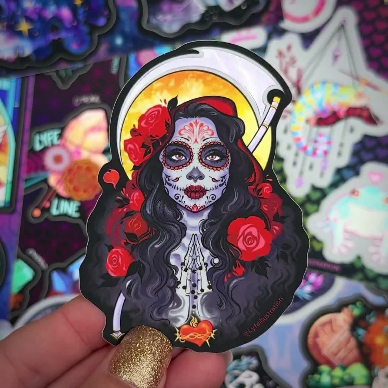 Pegatina de Santa Muerte - Mujer calavera de azúcar Día de los muertos Niña  Día de los Muertos - Calcomanías de vinilo impermeables para botellas de  agua, portátiles, teléfonos y automóviles, image size:1280x1280