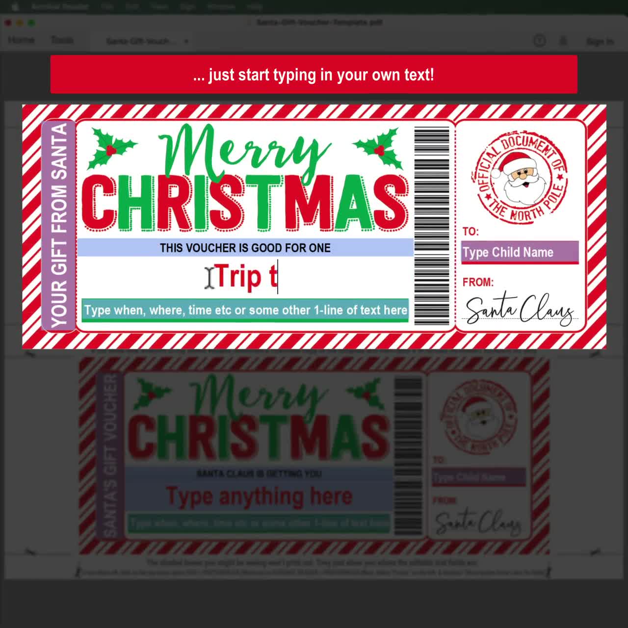 Christmas Santa Gift Voucher Template for Kids Printable Custom