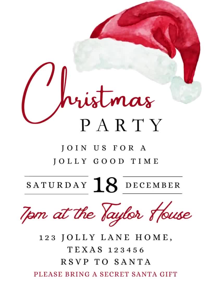 Christmas Party Invitation Holiday Gathering Santa Party Hat Invite for  Christmas Party Office Holiday Party Santa Party Editable Template - Etsy