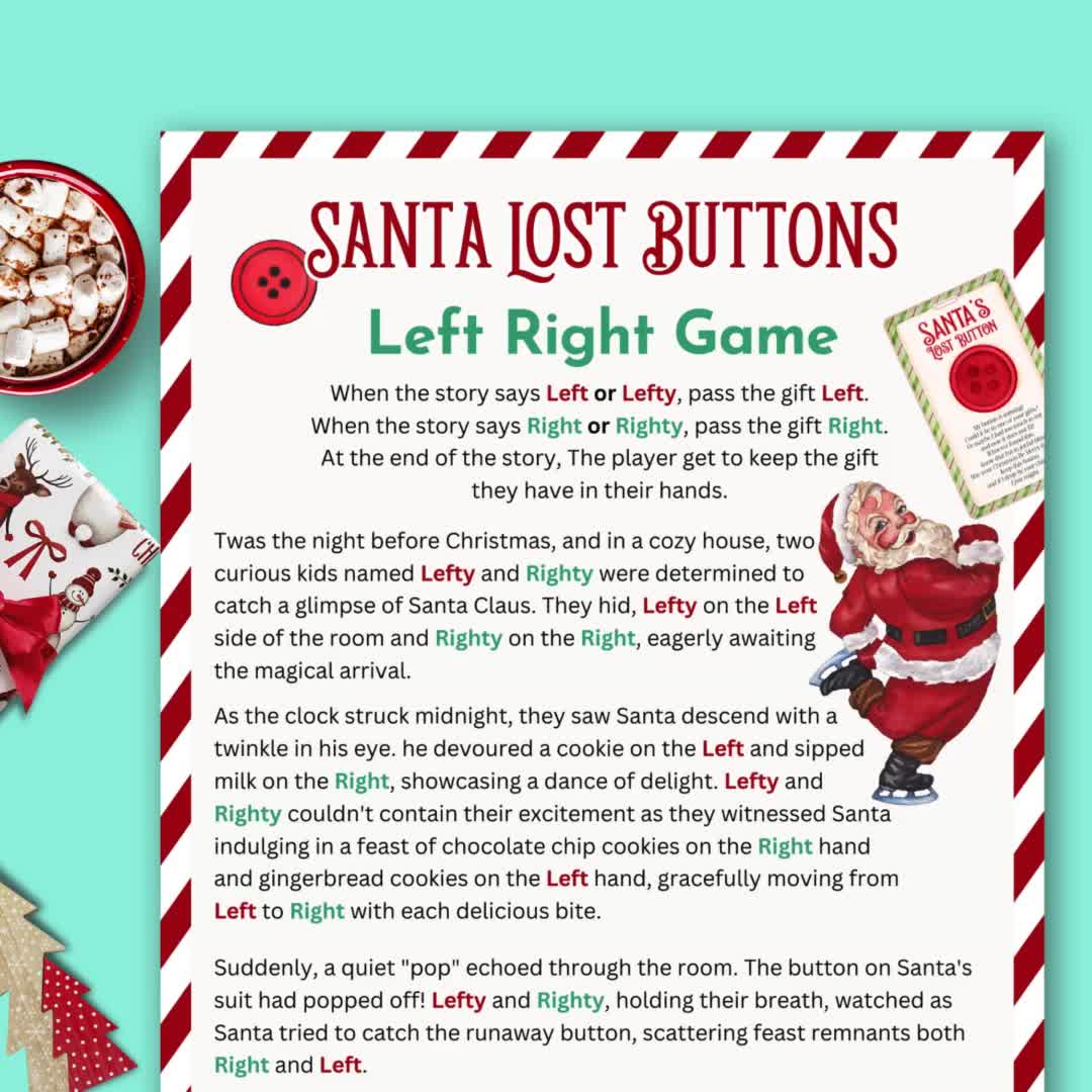 left right christmas game for families, funny christmas story, pass the  gift game, gift exchange game, printable christmas party game groups