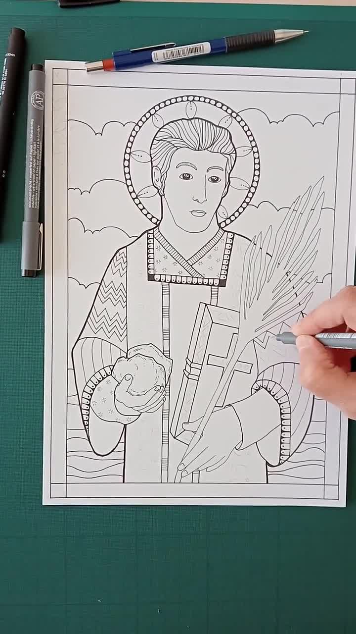 Saint Stephen the Apostle. Coloring page. PDF JPEG from Bibartworkshop video poster