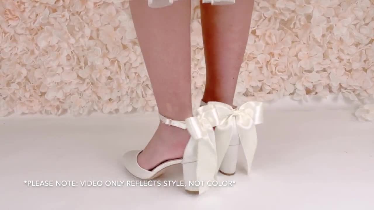 Women & Kids | White Satin Block Heel with SATIN BACK BOW, Women Wedding  Shoes, Bridesmaids Shoes, Flower Girls Shoes, Bridal Heels