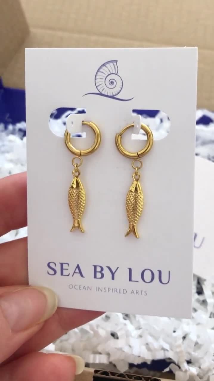 Boucles D'oreilles Pendantes Poissons En Acier Inoxydable Doré - Bijou Français - Neuf Avec étiquette