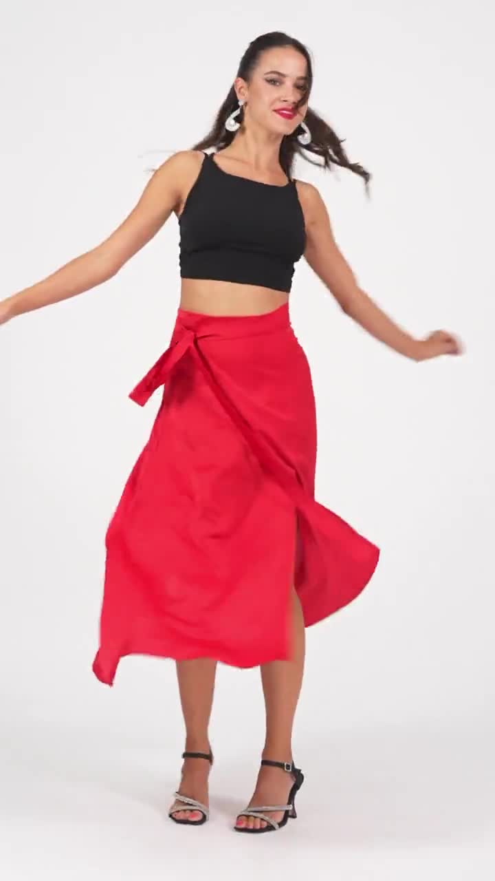 サテンラップアルゼンチンタンゴダンススカート、ワルツパフォーマンス