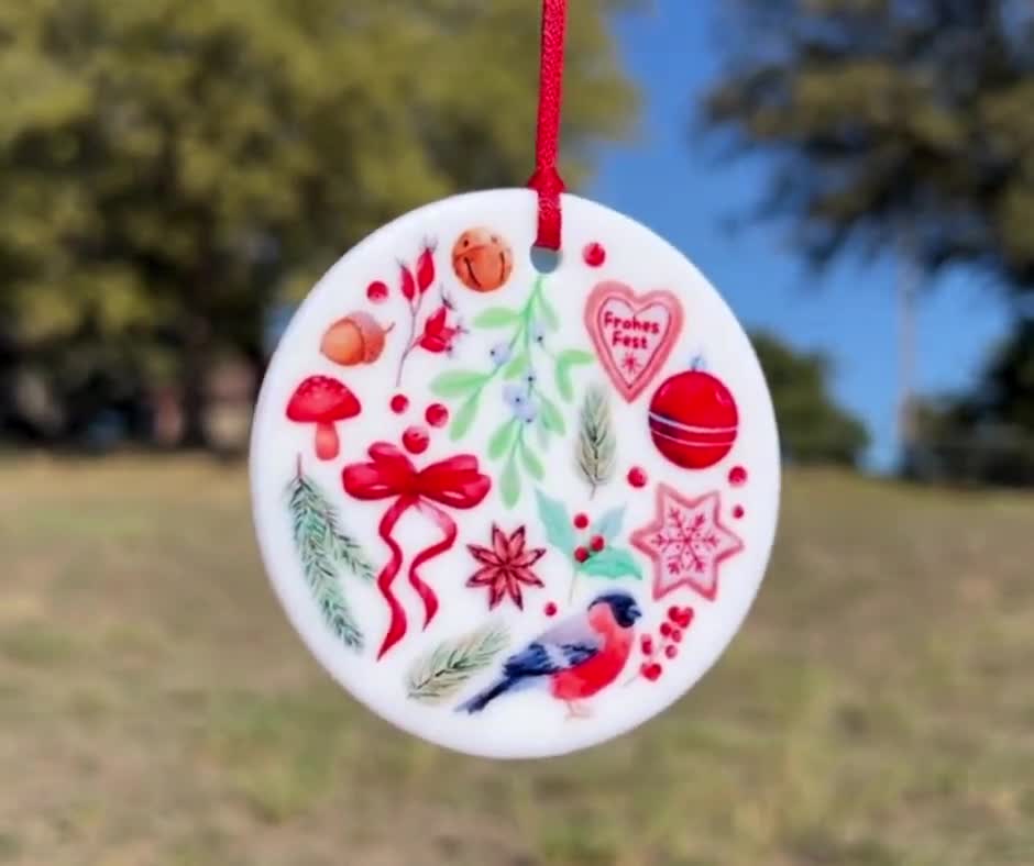 Keepsake German ceramic ornament with gift box, holiday Christmas present for German Mama Mom Papa Dad Oma Omi Tante family friends teacher video poster