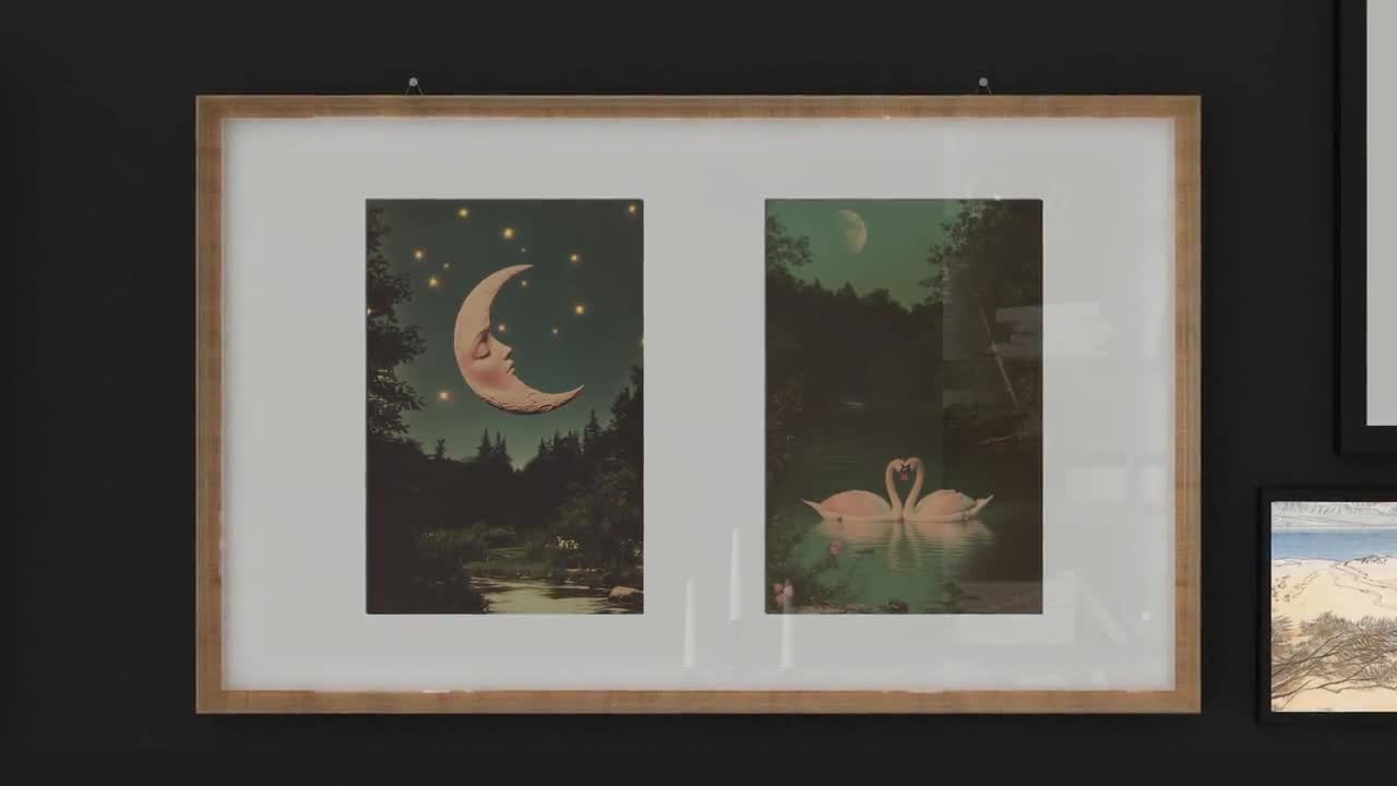 Whimsical Crescent Moon Face Art Print, Vintage Dreamcore