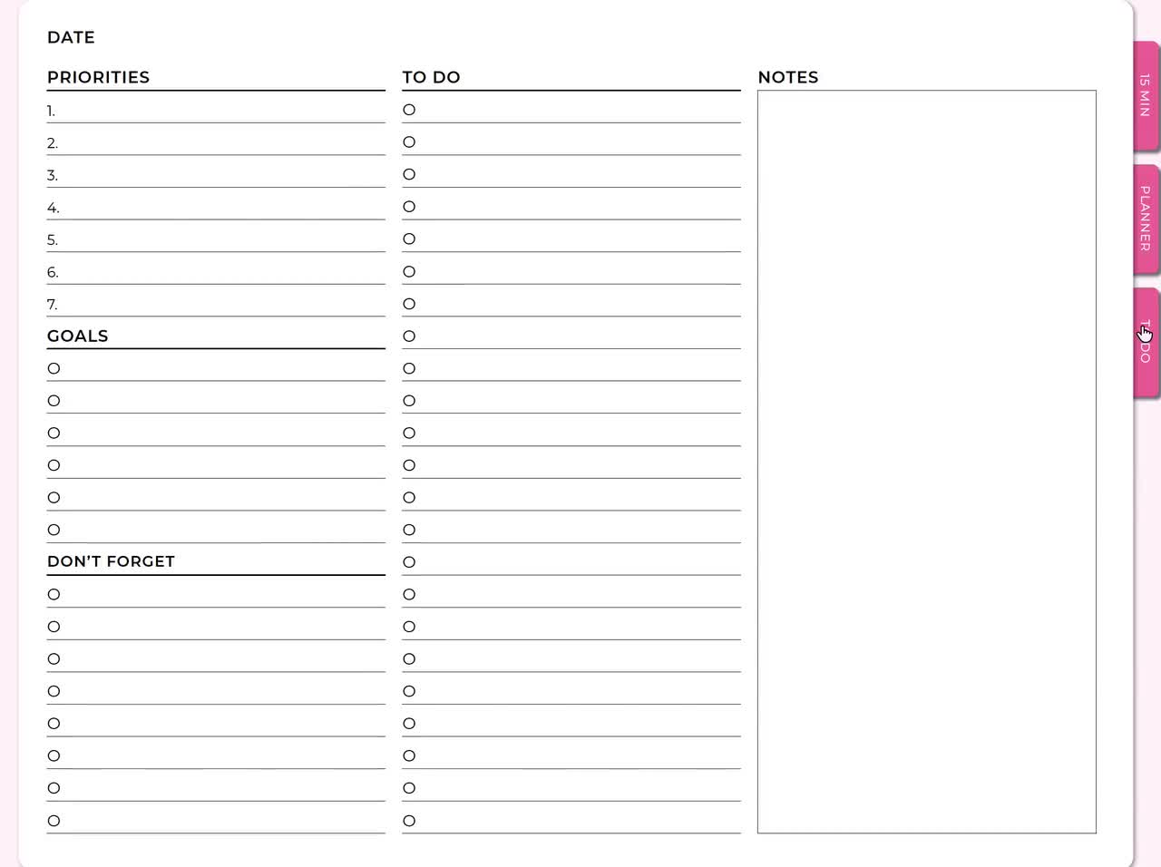 daily schedule template 15 minute intervals