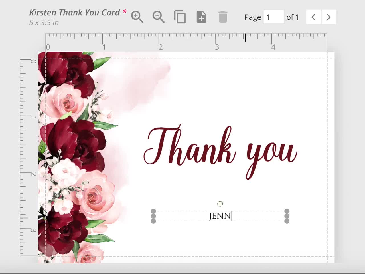 KIRSTEN - Printable Wedding Thank You Card Template, Burgundy and Blush  Wedding Thank You Card, Thank You Card with Red and Pink Flowers