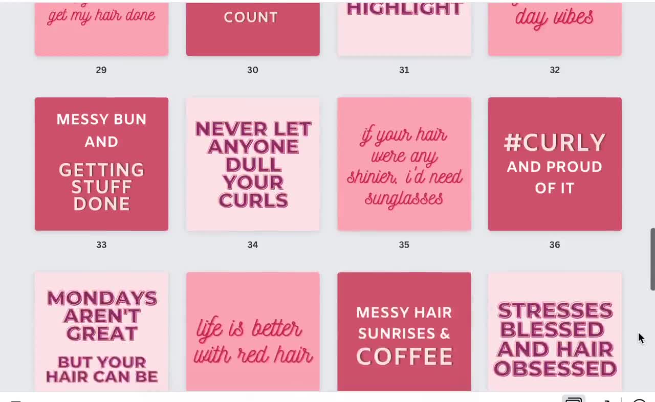 Social Media Canva Template For Hair, 50 Hair Quotes For Hair Salon Social  Media, Social Media Feed Layout Design For Hair Stylist