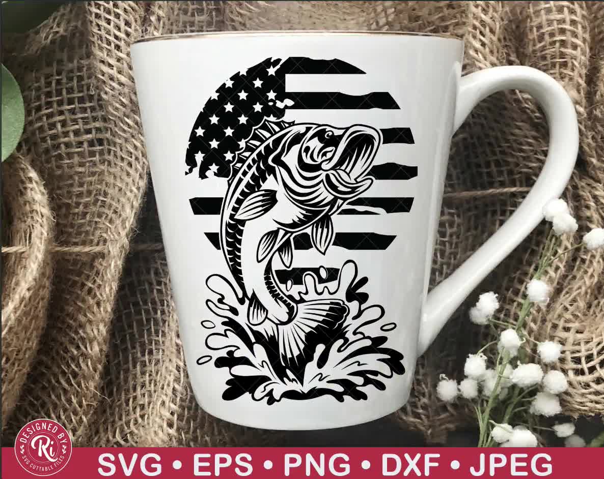 USA Bass Fishing Svg, America Fishing, US Flag Bass Fish, Angling