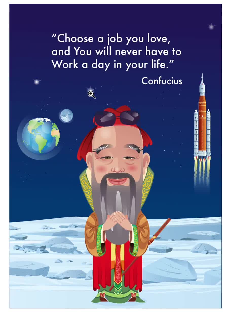 Confucius Quotes Poster: Inspirational Words, Cartoon Art (Digital Download), image size:892x1280