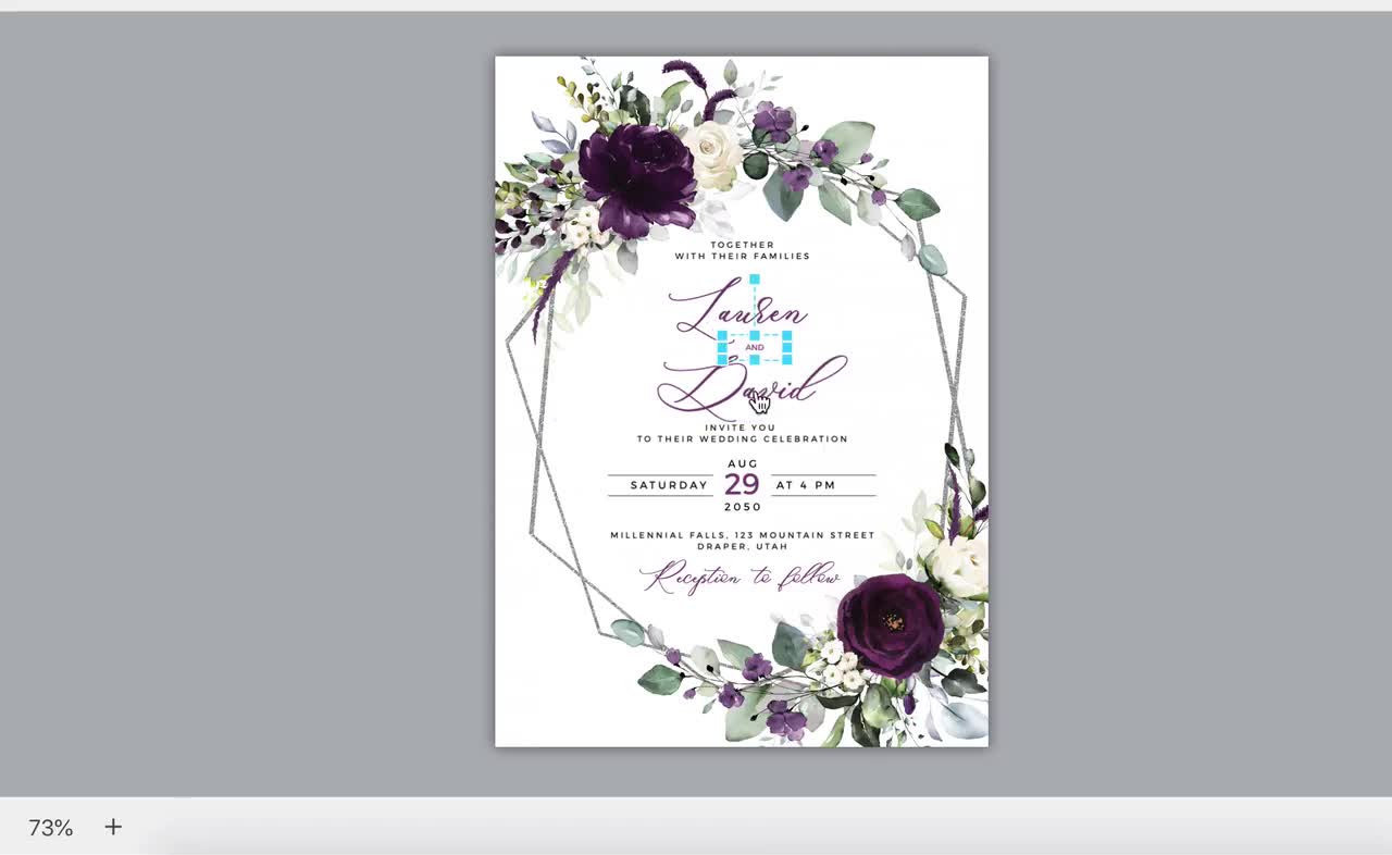 Editable Purple and Silver Wedding Invitation Template