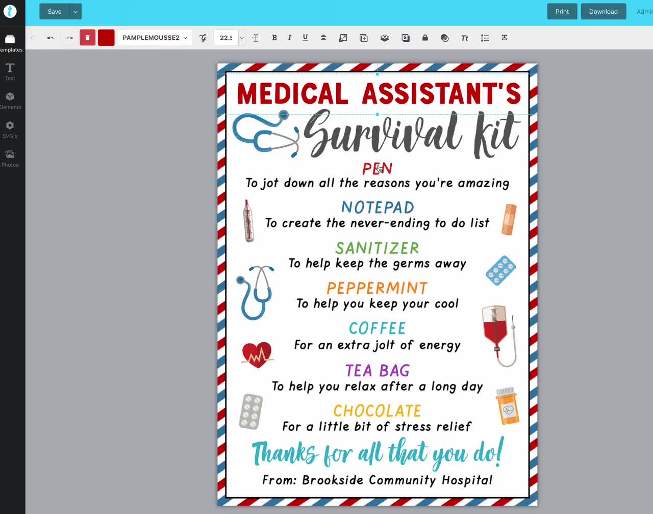 medical assistant survival kit gift tags editable template, cna nursing assistant, nurse appreciation national nurses day thank you gifts
