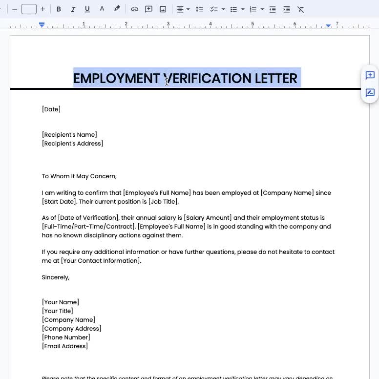 sample employment verification letter for visa