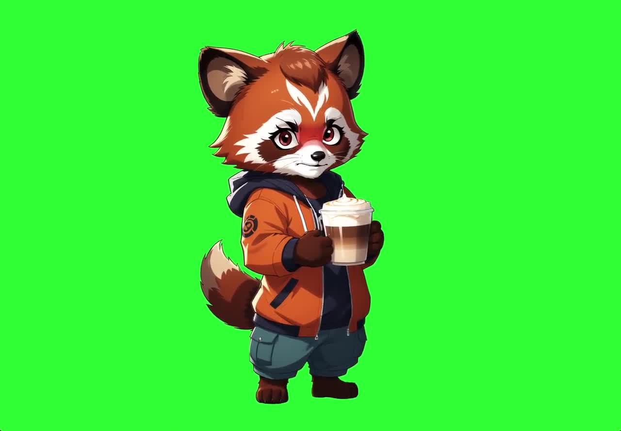 Kawaii Anime Red Panda Coffee PNGTuber | Cute Animal Gaming VTuber Avatar  For Streaming | Premade PNG Tuber Latte Twitch Discord Game Stream