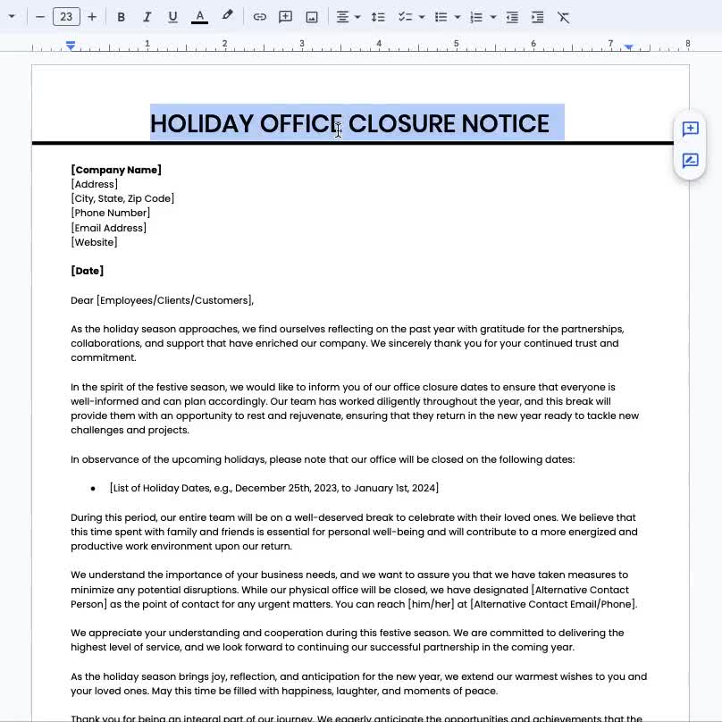 Holiday Office Closure Notice Template Office Closure Announcement Holiday Business Hours Year end Office Schedule Christmas Closure