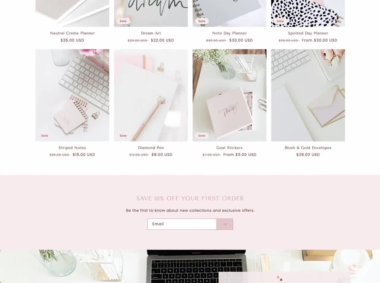 Buy Shopify Theme Pink, Rose Gold Website Template Design, Shopify
