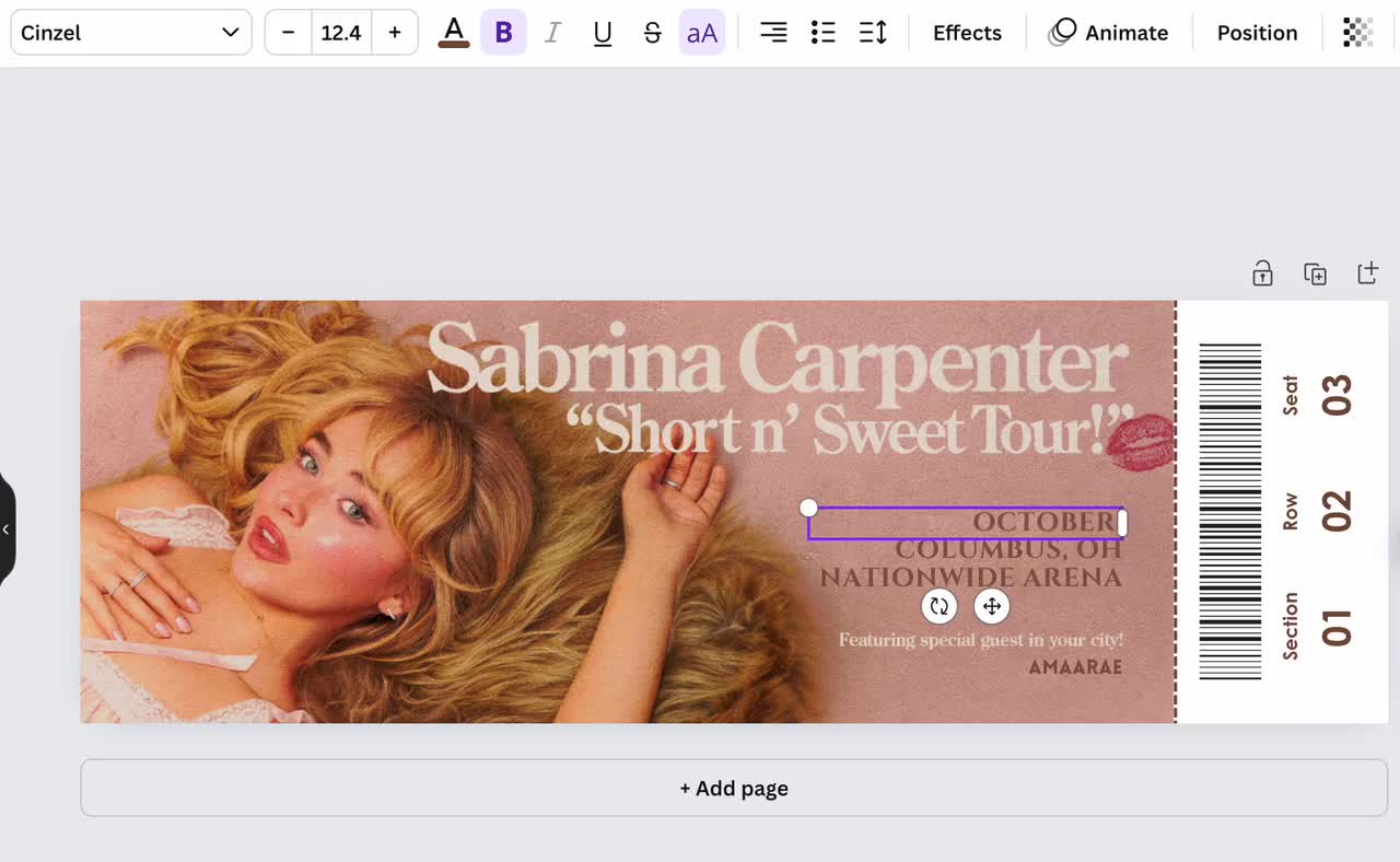 Sabrina Carpenter Short N' Sweet Tour Commemorative Concert Ticket
