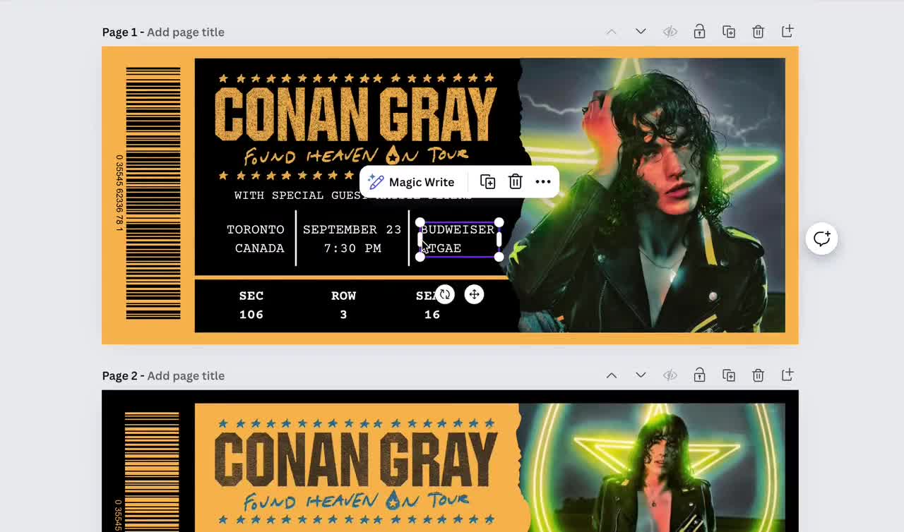 Editable Conan Gray Found Heaven on Tour Souvenir Concert Tickets