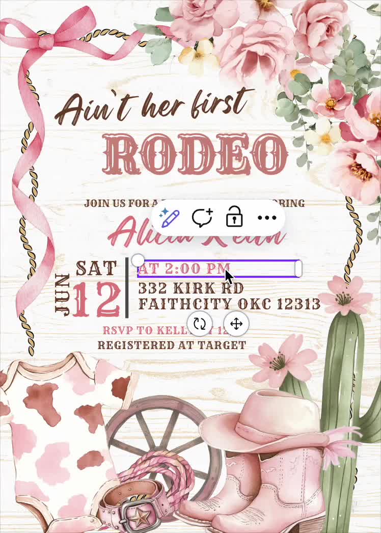 はると Aint Her First Rodeo Baby Sprinkle Invitation」、フローラルピンク