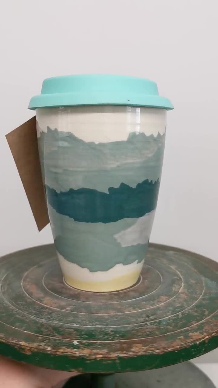 Sea Scape Handmade Ceramic Travel Mug, Reusable Cup Grounded Pottery Irish  Design Ocean Inspired 