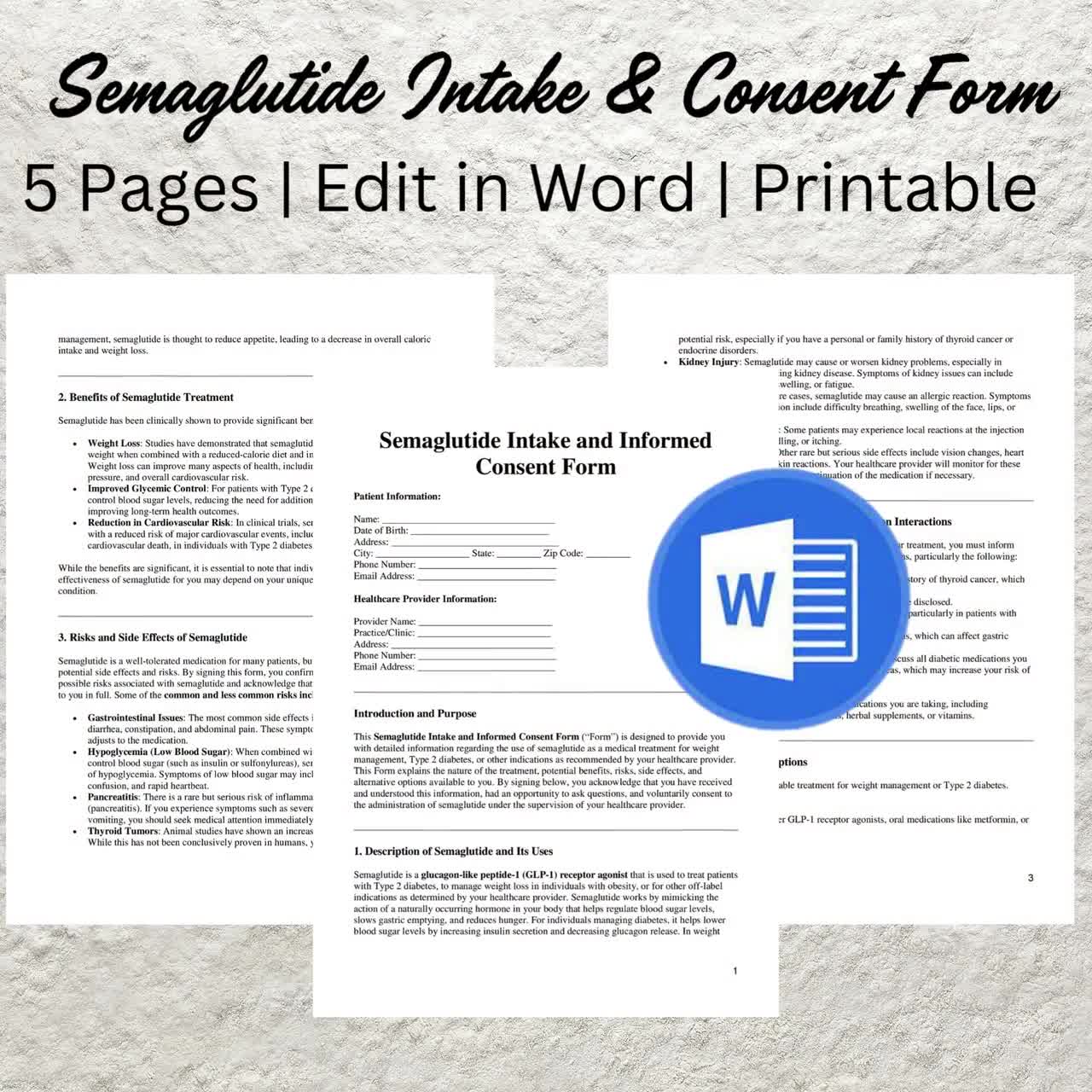 Editable Semaglutide Intake Consent Form: Weight Loss Forms