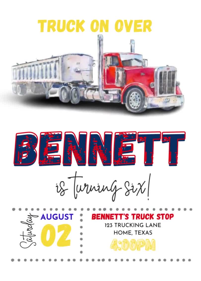 Truck Birthday Invitation Semi Truck Invite 18 Wheeler Invitation Birthday  Invitation Semi Truck Trucking Invite Editable Birthday Invite