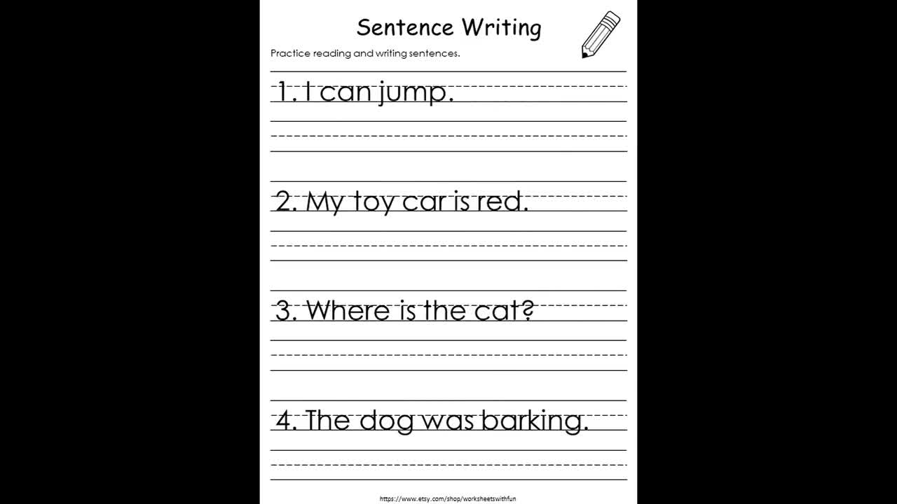 20 Printable Write the Sentence Worksheets, Sentence Writing, Writing  Sentences Activity, Kindergarten Reading, Grade 1,2,3 ELA Worksheets 